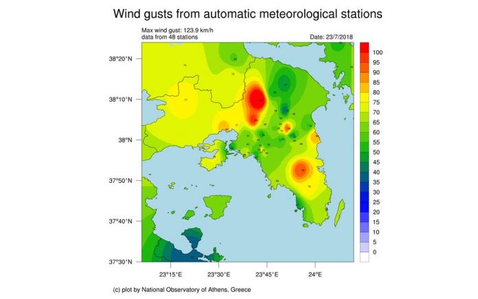 Αστεροσκοπείο: Οι ριπές του ανέμου τη Δευτέρα στην Αττική έφτασαν τα 120 χλμ